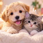 A happy puppy resting on a soft blanket for a beginner dog care guide